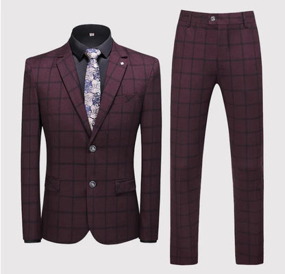 Suit (blazer+vest+pants) Man Fashion Business British Grid Trend Style Casual Hosting Slim Wedding Work Conjunto Hombre