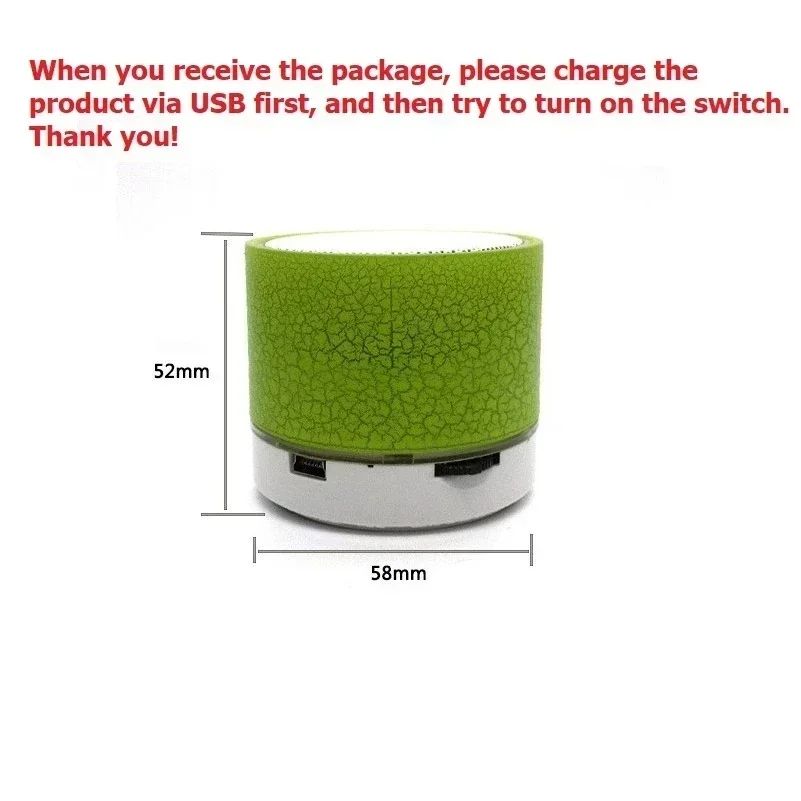 Mini alto-falante Bluetooth sem fio com LED rachado, cartão SD, USB, subwoofer, portátil, MP3, coluna de som para PC e celular