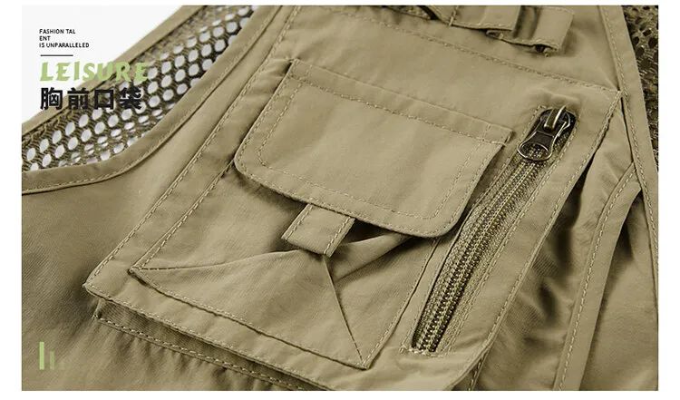 Colete Masculino de Malha com Vários Bolsos Secagem Rápida Sem Mangas Jaqueta Repórter Solto Casual Fino para Pesca Colete Masculino