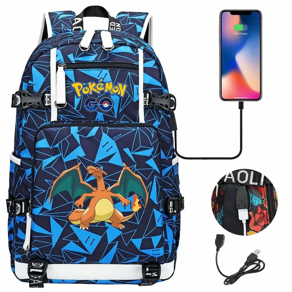 New Eevee Charizard USB Teenagers Schoolbags Women Men Laptop Travel Backpack Girl Boys Kids School Book Bags