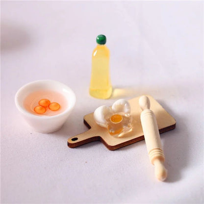 5Pcs/Set Cute Rolling Pin Eggs Bowl Olive Oil Set Kitchen Accessories 1:12 Dollhouse Miniature Home Decor Living Room Decoration
