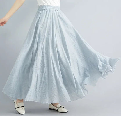 Fashion Solid Cotton Linen Women Skirts Maxi Elegant Harajuku Saia Casual Loose Long Skirt Ladies Clothes Faldas Ropa Mujer