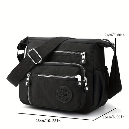Waterproof Nylon Crossbody Bag, Multiple Pockets & Zipper Closure, Stylish Casual Shoulder Bag for Travel, Everyday Use