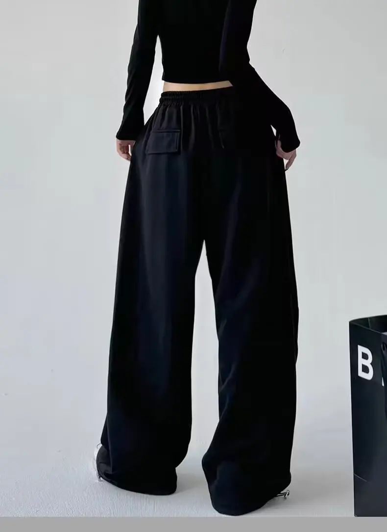 Calça Esportiva Cinza de Cintura Alta Solta Masculina Feminina Casual Perna Larga Calças Estilo Primavera Outono Confortável Moletom Roupa de Trabalho