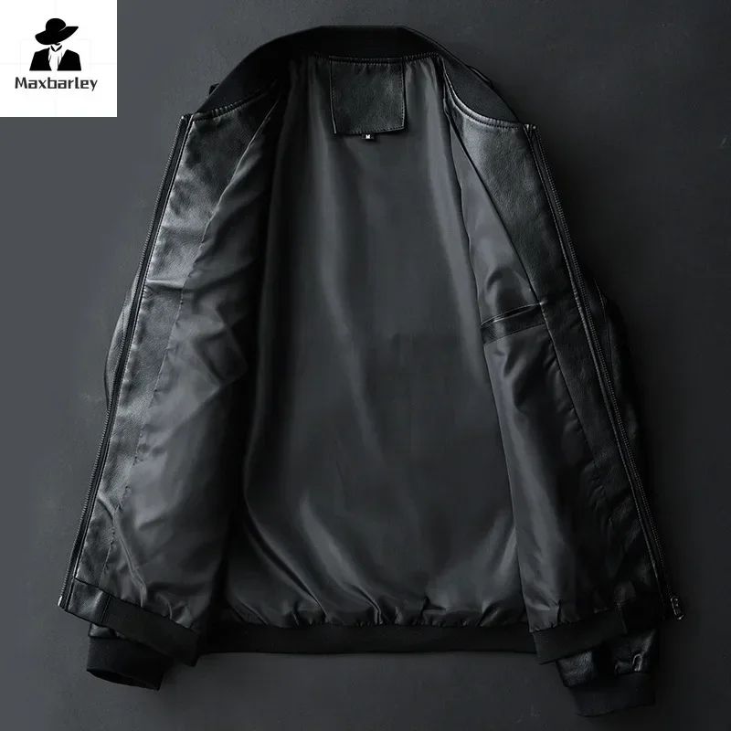 2024 Autumn New Men Black Biker PU Leather Coat Korean Fashion Men Pu Leather Jacket Trend Casual Fit Slim Baseball Clothes 8Xl