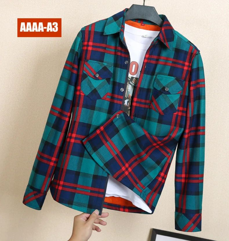 Women's Fleece Lined Long Sleeve Shirt Mid Length Thick Winter Warm Korean Style Elastic plus Size Plaid Patterned Button up