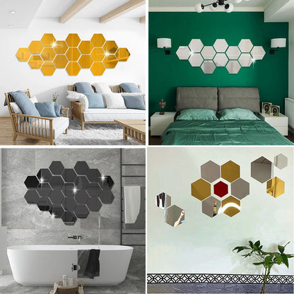 3/6/12pcs 3D Hexagon Mirror Wall Sticker DIY TV Background Living Room Stickers Wall Decor Bedroom Bathroom Home Decoration