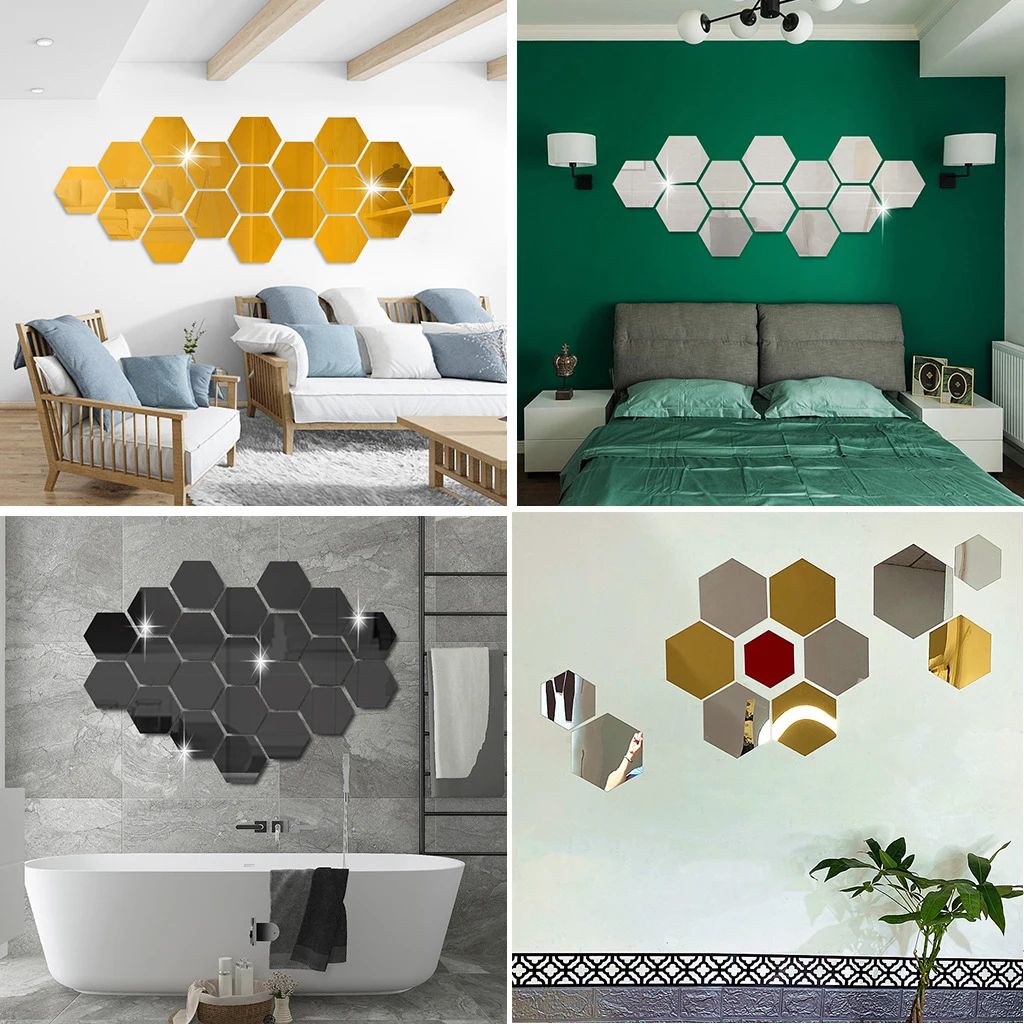 3/6/12pcs 3D Hexagon Mirror Wall Sticker DIY TV Background Living Room Stickers Wall Decor Bedroom Bathroom Home Decoration