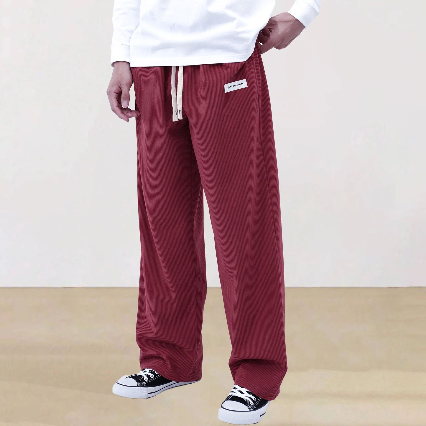 Mens Corduroy Joggers Pants Casual Cargo Pants Drawstring Elastic Waist Baggy Tapered Sweatpants with Pockets Outdoor Sweatpants