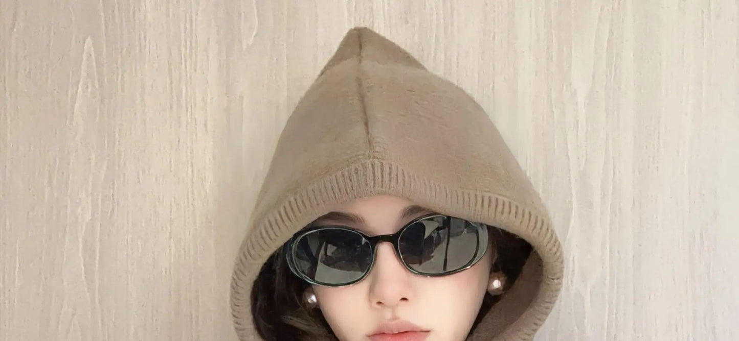 Knitted Hooded Caps Winter Balaclava Hats Women Korean Style Outdoor Warmer Drawstring Hats One-piece Neck Collar Beanies Cap