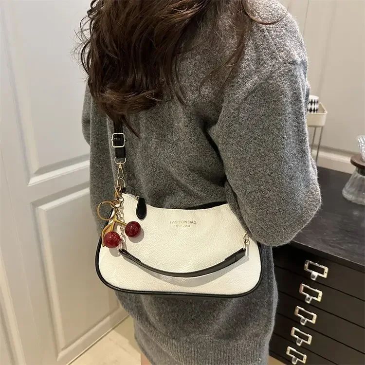 Cherry Pedant Shoulder Underarm Bag Women's Fashion Handbags Causal Hobos Purses Ladies Hand Bags Pu Leather for Work Travel