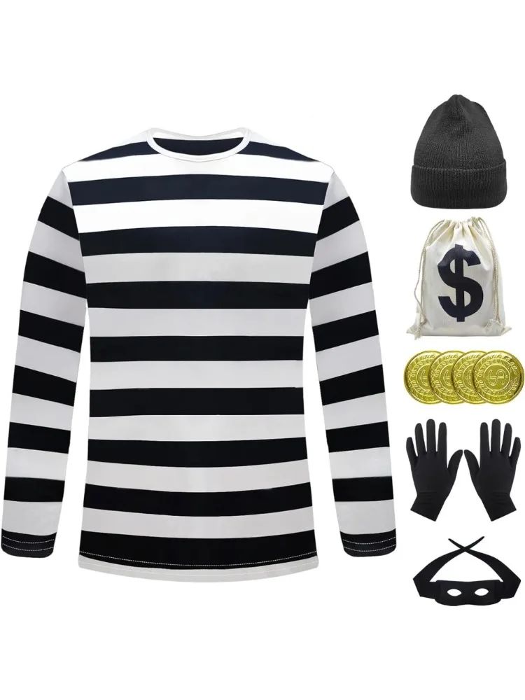 7pcs Movie Robber Cosplay Costume Thief Bank Robber Accessories Set for Women Men Halloween Carnival Party Clothes Role Play