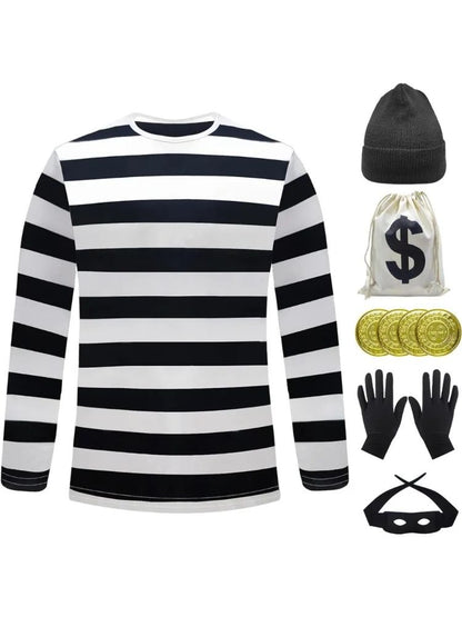 7pcs Movie Robber Cosplay Costume Thief Bank Robber Accessories Set for Women Men Halloween Carnival Party Clothes Role Play