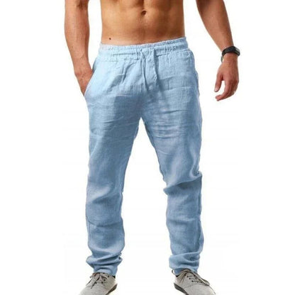2024 Primavera/Verão Novas Calças Masculinas de Algodão e Linho Moda Verão Casual Cor Sólida Solta Plus Size M-4XL