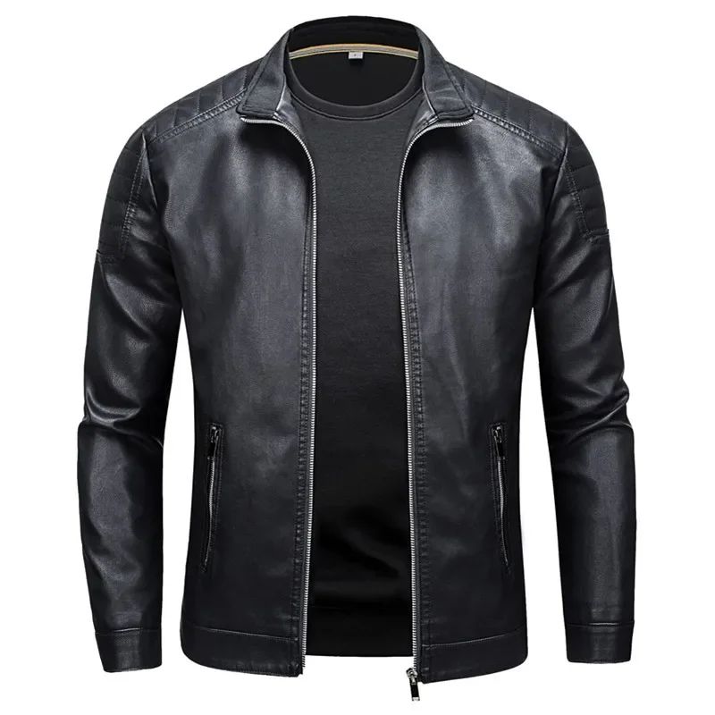 Slim Korean Version Handsome Men's Clothing Stand Collar Leather Jacket Men's Fashion Jacket Casual Men Leather Jacket