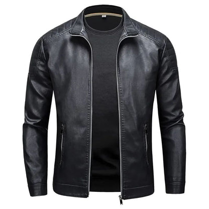 Slim Korean Version Handsome Men's Clothing Stand Collar Leather Jacket Men's Fashion Jacket Casual Men Leather Jacket