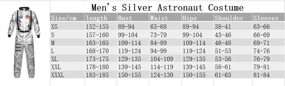 Astronaut Costume Spacesuit Silver Spaceman Men Women Space Suit Halloween Christmas Performance Spacesuit Costume Party Gift