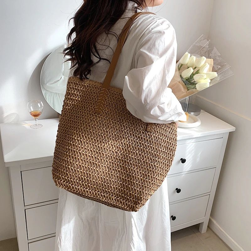 Hand-woven Women's Shoulder Handbag Bohemian Fashion Straw Beach Tote Bag Travel Shopper Weaving Shopping Bags