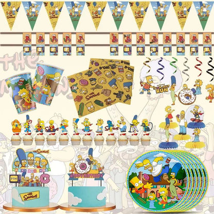 Artigos de Festa de Aniversário com Tema Os Simpsons: Talheres Descartáveis, Copos, Pratos, Guardanapos de Papel, Suprimentos para Decoração de Bolos