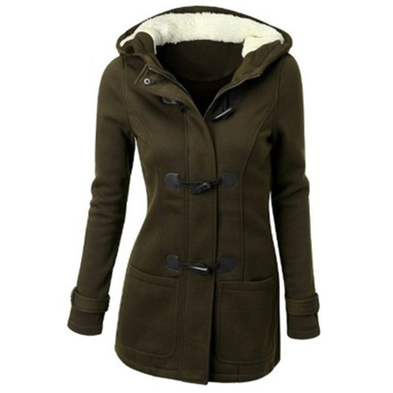 Womens Winter Hooded Cardigans Hooded Horn Button Jackets Fleece Coat Outerwear Dropship