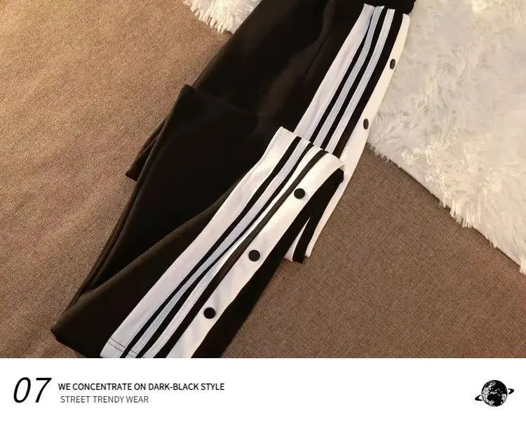 Women's Casual Side Stripe Split Pants Loose Wide Leg Comfortable Slimming Sports Trousers Trendy Ins Style Elastic Waist