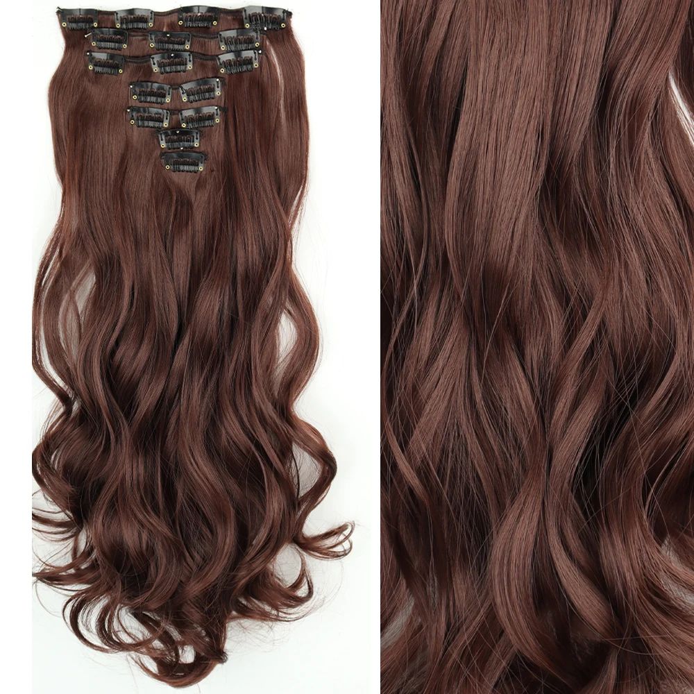 Cabelo Liso Comprido 16 Clipes 7 Pçs/Conjunto de Apliques de Cabelo Sintético Natural Loiro Preto Resistente ao Calor 2026