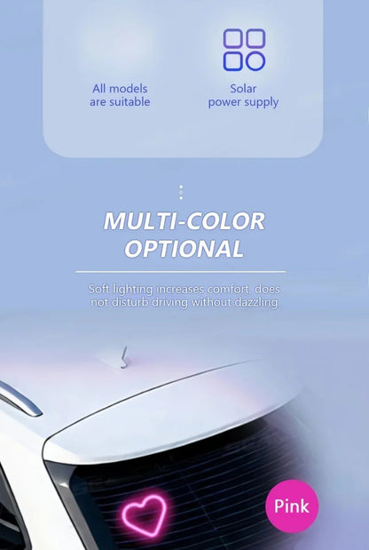 Luzes de Neon LED Solares para Janela de Carro - Luz de Atmosfera Interna em Formato de Coração RGB Sem Fio com Cores Mutáveis