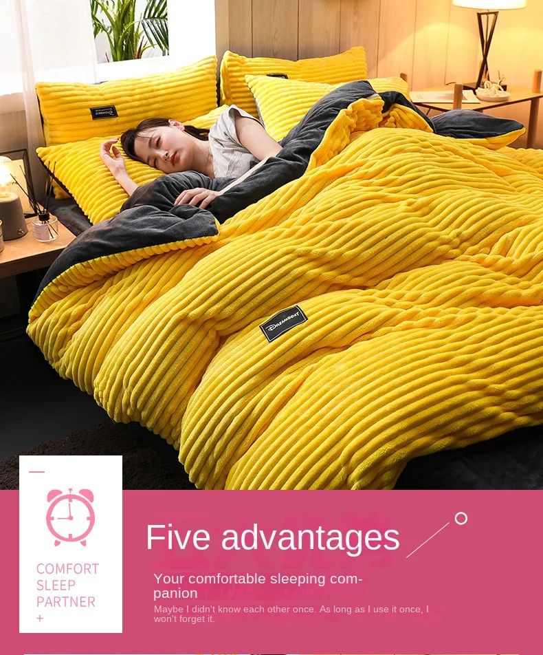 Milk Velvet Winter Thick Bed Set Double Sided Solid Color Flannel Corduroy Duvet Cover Set Winter Warm Bedding Sheet  220×240CM