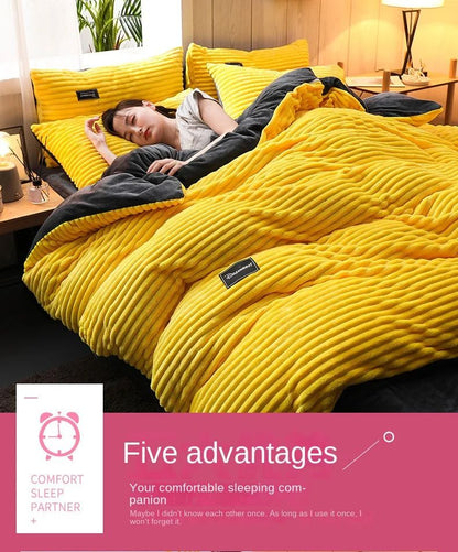 Milk Velvet Winter Thick Bed Set Double Sided Solid Color Flannel Corduroy Duvet Cover Set Winter Warm Bedding Sheet  220×240CM