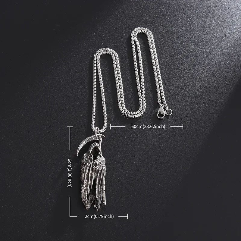 Colar Pingente Ceifador da Morte Gótico Misterioso Diabo Masculino Personalidade Punk Retro Halloween Joias da Moda