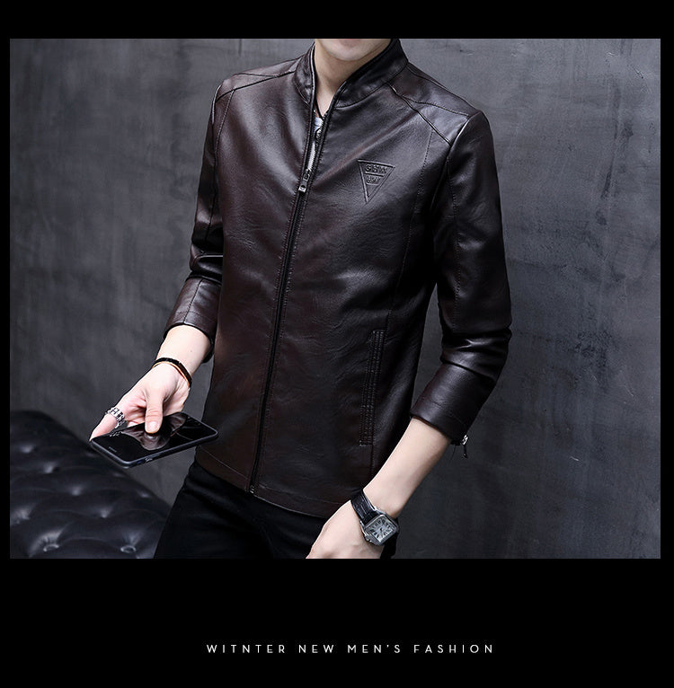 Mens Biker Leather Jacket 2023 Autumn New Men's Fashion Trend Decorative Motorcycle Leather Coat