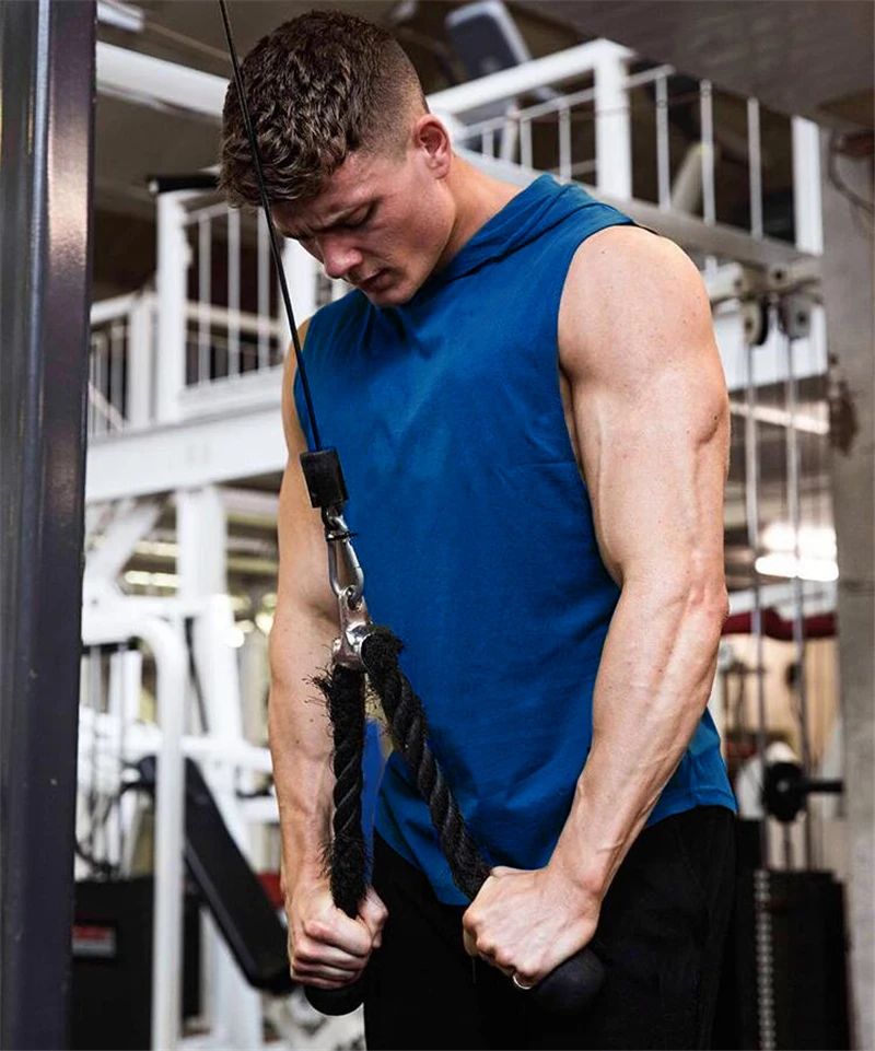 Plain Men's Gym Tank TopSinglets Bodybuilding Stringer Muscle Vest Hoodies Fitness Sleeveless Hooded T Shirt Cut Off Sports