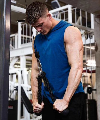 Plain Men's Gym Tank TopSinglets Bodybuilding Stringer Muscle Vest Hoodies Fitness Sleeveless Hooded T Shirt Cut Off Sports