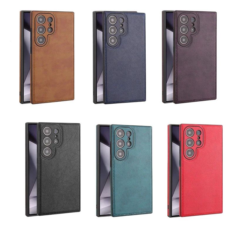 Capa de couro PU vintage de luxo para Samsung S25 Ultra S24 Plus S23 S22 S24Ultra, fina, à prova de choque, com para-choque macio