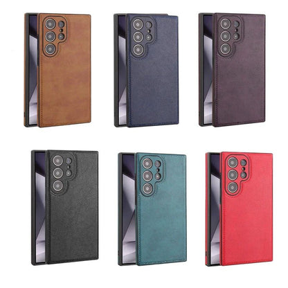 Capa de couro PU vintage de luxo para Samsung S25 Ultra S24 Plus S23 S22 S24Ultra, fina, à prova de choque, com para-choque macio