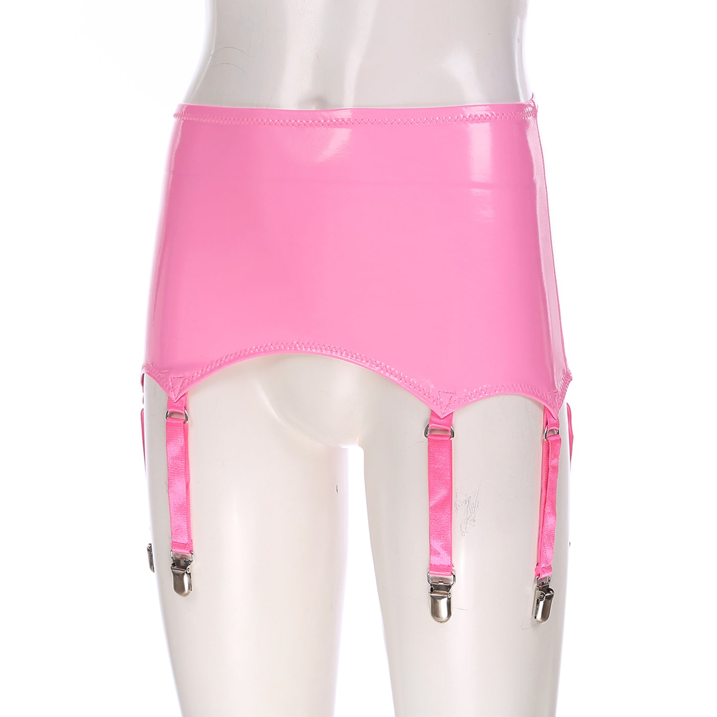 Womens Garters Latex Skirts Ladies Suspender Belt Wet Look Patent Leather Mini Skirts Garters with Metal Clips Clubwear Costume