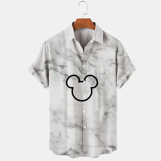 2023 Summer New Men's Casual Trend Fashion Cartoon Mickey Mouse Goofy Needle Harajuku Summer Top Men's Lapel Short Sleeve Shirt