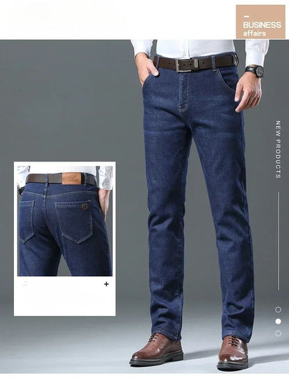 Calça Jeans Masculina de Inverno Forrada de Lã Grossa Sherpa Casual de Negócios Veludo Reta Masculina de Lã Pelúcia Clássica Elástica