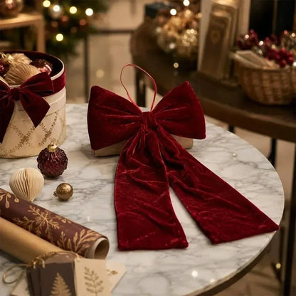 Large Size Bowknot Pendant Hanging Xmas Ornament DIY Home Party Christmas Tree Decorations Velvet Bow Burgundy Style Supplies