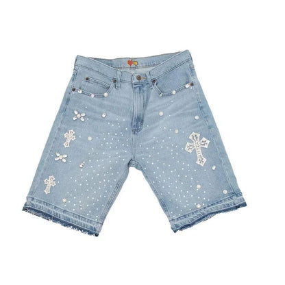 Retro Gothic Y2k Sweatpants Oversized Iron Diamond Pattern Denim Shorts for Men Hip Hop Punk Low Waist Gym Shorts Streetwear
