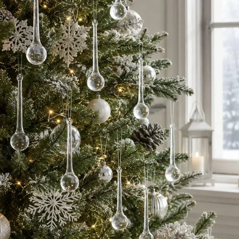 6-30Pcs DIY Crystal Raindrops Hanging Pendants Christmas Tree Lamp Glass Beads Curtain Decoration Home Party Ornaments Supplies