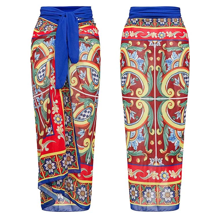 2024 Vintage Pattern Printed One Piece Swimsuit Swimwear Bikini Set Women Beachwear Clearance Wholesale