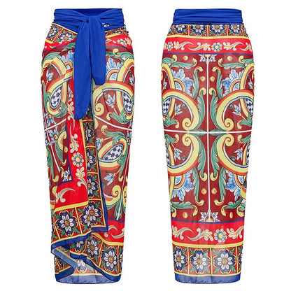 2024 Vintage Pattern Printed One Piece Swimsuit Swimwear Bikini Set Women Beachwear Clearance Wholesale