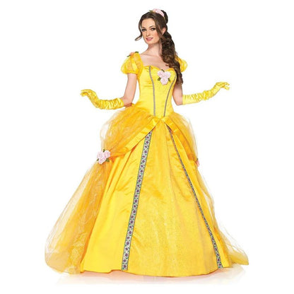 Beauty And The Beast Bell Yellow Long Dress Halloween Costume Belle Princess Dress Masquerade Carnival Adult Belle Roles Suit