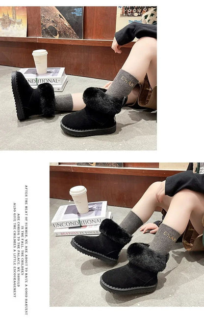 Kids Genuine Cowhide Snow Boots Winter Baby Soft Warm Cotton Shoes with Plush Boys Girls One Fur Suede Boots Princess Retro Boot