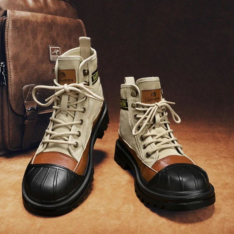Men's Shoes  Autumn and Winter Breathable High-top Boots Heightened Thick-soled All Match Canvas Casual Shoes Mens Boots