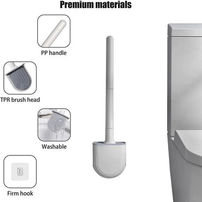 Wall-Mounted Silicone Toilet Brush Set-Easy-Install, Long-Handle,No Dead Corners,Efficient Cleaning,Portable Design with Holder