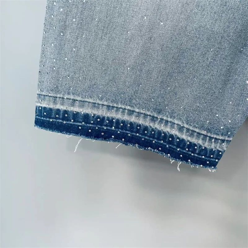 Calça Jeans Masculina Blue Washed MIXED EMOTION Hot Drill Letter Retrô Americana Calça Jeans Feminina Mixed Emotion