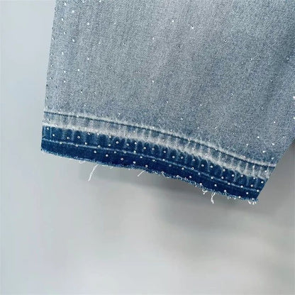 Calça Jeans Masculina Blue Washed MIXED EMOTION Hot Drill Letter Retrô Americana Calça Jeans Feminina Mixed Emotion