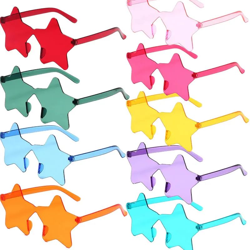 1-9Pcs Star Sunglasses Colorful Star Glasses Transparent Candy Color Sunglass Men Women Photo Props Birthday Party Cosplay